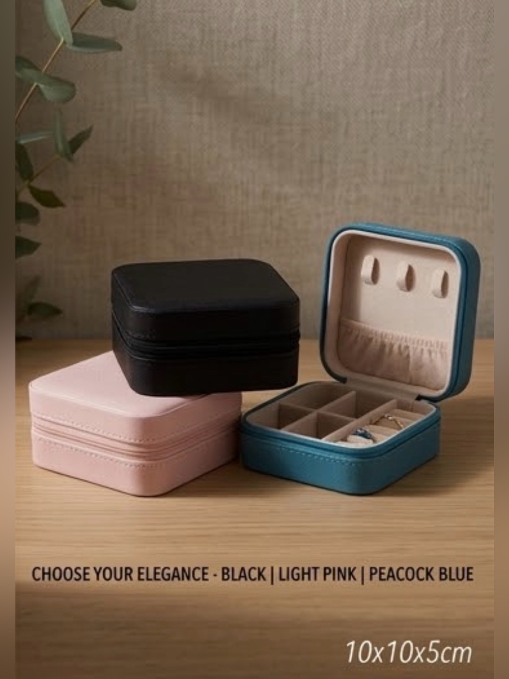 Travel Jewelry Organizer Box - Peacock Blue, Light Pink, Black